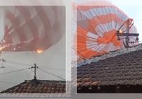 GEGER! Balon Udara Nyangkut di Kabel Listrik dan Kaluarkan Api, Picu Kepanikan Warga