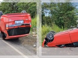 PARAH! Mobil Asal Malang Terguling di Tanah Bumbu, Bagian Depan dan Atas Penyok!