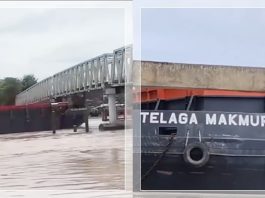 Nekat Terobos Sungai Barito saat Air Pasang, Tongkang Batu Bara Nyangkut di Jembatan KH Hasan Basri!