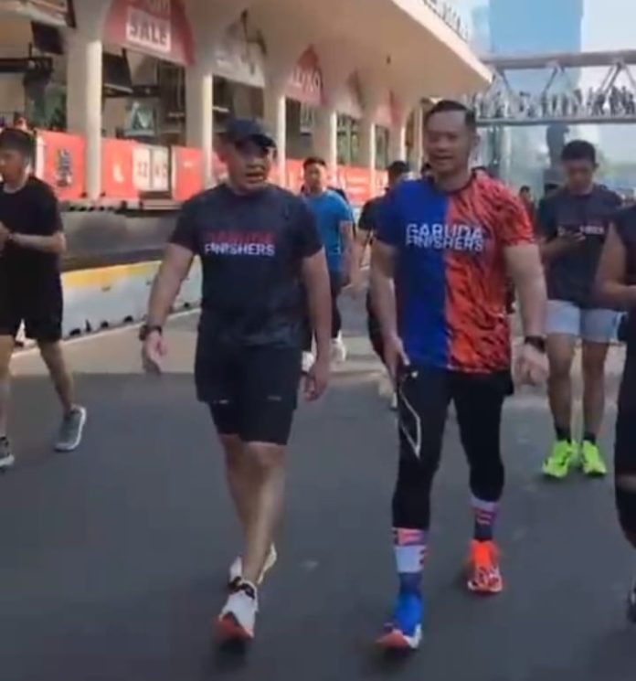 Lari Bareng di CFD Jakarta, Bupati Rahmat dan AHY Bahas Porprov Kalsel Hingga Pembangunan Tala