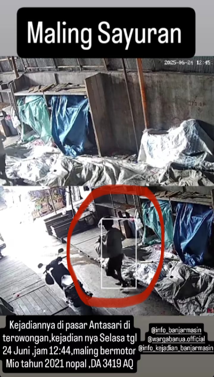 Aksi Maling Gondol Sekarung Sayur di Pasar Sentra Antasari Banjarmasin Terekam Kamera CCTV