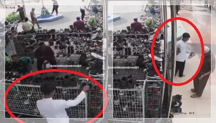 GEGER di Masjid Raya Banjarmasin! 6 Sandal Crocs Raib Dicuri Bocah Berseragam Sekolah, Aksi Terekam CCTV!