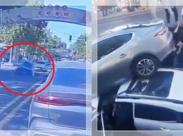 NGERI! Jalan Guangming di China Tiba-Tiba Amblas, Dua Mobil Terperosok ke Dalam Lubang
