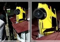 VIRAL! Mobil Diduga Dikendarai Emak-emak "Terbang" dan Nyungsep di Atap Rumah Warga Balikpapan