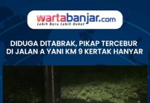 VIDEO - Diduga Ditabrak, Pikap Tercebur di Jalan A Yani Km 9 Kertak Hanyar