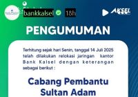 Bank Kalsel Umumkan Kantor Cabang Pembantu Sultan Adam Pindah Alamat