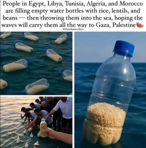 Bahagianya Warga Gaza Terima Bantuan Makanan Lewat Botol Minuman Dilarutkan di Laut oleh Masyarakat Mesir