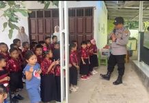 Lewat Cerita dan Canda, Anggota Polsek Awayan Ajak Anak TK Kenali Peran Polisi