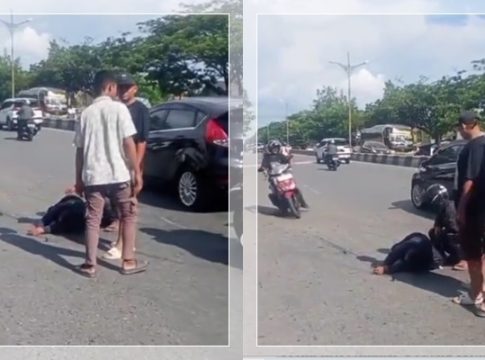 Detik-Detik Pengendara Terkapar di Aspal, Kecelakaan Maut di Jalan A Yani Km 15 Gambut Terekam Kamera!