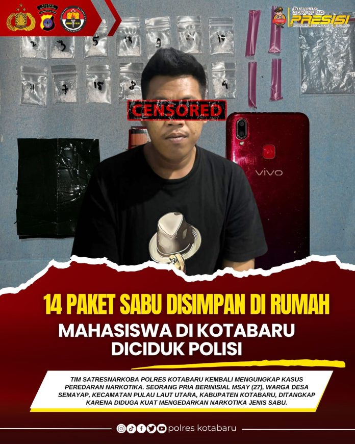 Mahasiswa di Kotabaru Diduga Kuat Edarkan Narkoba, Polisi Sita 14 Paket Sabu