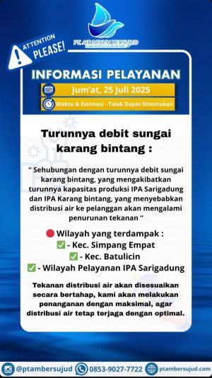 Debit Sungai Karang Bintang Turun, Air Leding di 3 Wilayah Tanah Bumbu Mati