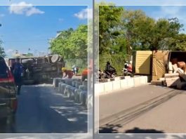 Mobil Box Terbalik di Jalan Lingkar Banjarmasin! Muatan Berserakan Juga Akibatkan Kemacetan