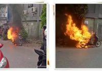 Motor Matik Terbakar Hebat di Lampu Merah Banjarmasin, Netizen Heboh: “Jadi Ghost Rider Nih!”