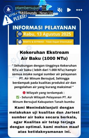Air Sungai Keruh Parah, PTAM Bersujud Hentikan Sementara Distribusi Air Leding ke Seluruh Tanah Bumbu