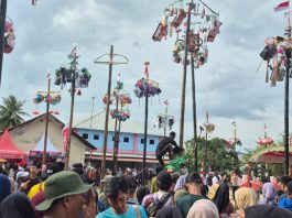 Puncak Peringatan HUT RI ke-80, Panjat Pinang Desa Panggung Perkuat Tradisi Gotong Royong dengan 28 Pinang