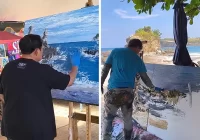 SBY Melukis Pemandangan Pantai Klayar Pacitan Bareng Pelukis Jerman
