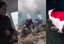 Kirana Larasati Rayakan HUT ke 80 RI Bentangkan Bendera di Kedalaman 100 Meter Laut