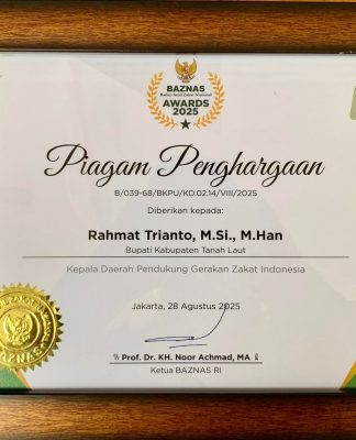 Selalu Dukung Gerakan Zakat Nasional, Bupati Tala Rahmat Trianto Raih Baznas Award 2025