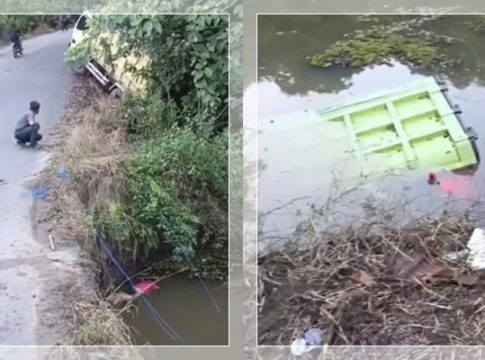 TRAGEDI PAGI DI BALANGAN! Truk Tercebur ke Sungai Tebing Tinggi, Sopir Terkurung di Kabin
