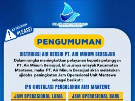 Uji Coba Perubahan Jam Operasional IPA Unit Mantewe, PTAM Bersujud Imbau Warga Tampung Air Leding
