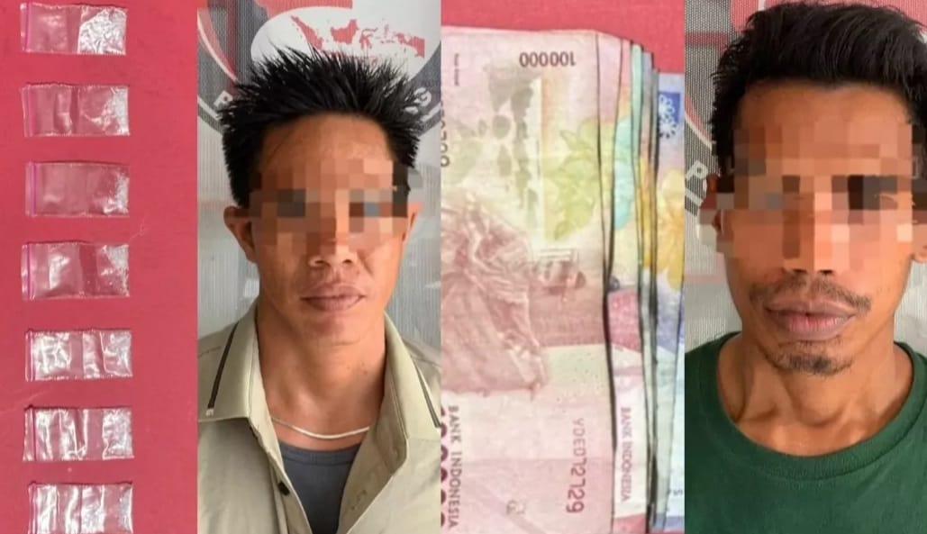 Dua pria tersangka pengedar sabu bersama barang bukti