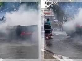 HEBOH! Mobil Pikap Terbakar di Depan Starbucks Jalan S Parman Banjarmasin, Relawan BPK Gerak Cepat