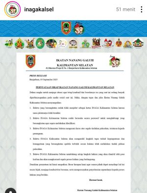 INAGA Kalsel Desak Anggota DPD RI Kalsel Klarifikasi Terkait Dugaan Kasus Pelecehan Seksual