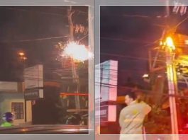 Jalan S Parman Banjarmasin Gempar! Tiang Listrik PLN Keluarkan Percikan Api Besar, Warga Panik