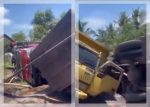 Jalan Aluh-Aluh Banjar Lumpuh Total! Dua Truk Muatan Berat Terperosok, Satu Terbalik