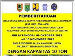 Jembatan S. Sebamban di Tanah Bumbu Sedang Perbaikan, Dishub Kalsel Imbau Kendaraan Maksimal 10 Ton Lewat Jalur Sementara