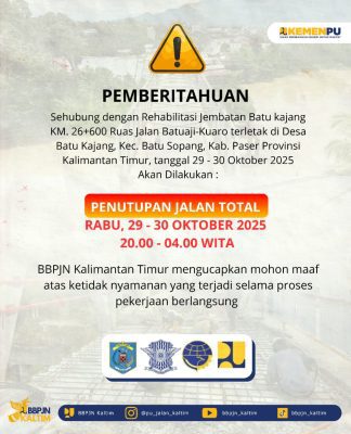 Ada Perbaikan, Jembatan Sungai Batukajang di Kaltim Bakal Ditutup 29-30 Oktober 2025