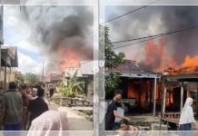 BREAKING NEWS! Kebakaran Hebat Landa Permukiman Palimbangan Gusti HSU, Warga Panik Berlarian