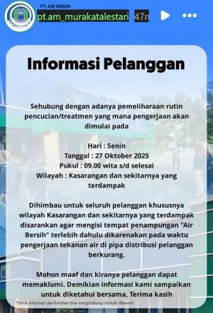Air Leding di Kasarangan HST Besok Pagi Bakal Mati, Isi Tandon dari Sekarang!