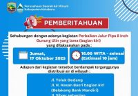 PDAM Kotabaru Umumkan Air Leding di 5 Wilayah Bakal Mati 10 Jam Mulai Sore ini