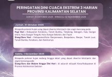 Waspada Cuaca Ekstrem, Hujan Merata di Seluruh Kalsel