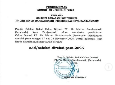 Seleksi Direksi PTAM Bandarmasih Resmi Dibuka, Hari Pertama Belum Ada Pelamar