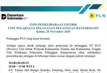 Hari ini Listrik di Barito Kuala Bakal Mati 5 Jam, Cek Wilayah Terdampak