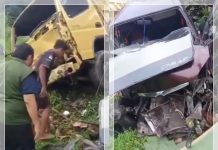 Truk Vs Avanza Adu Kuat di Mantimin Balangan, Kedua Mobil Ringsek Parah dan Jatuh ke Pinggir Jalan