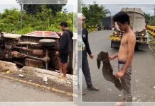 Gran Max Box Terbalik di Jalan Tjilik Riwut Palangka Raya, Sopir Selamat dari Maut!