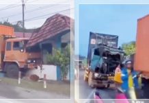 Dua Truk Kontainer Bertabrakan Usai Menghantam Kantor Desa Sebamban Baru Tanah Bumbu, Bangunan Rusak Parah