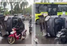 Pikap Terbalik di Jalan A Yani Km 13 Gambut! Jalan Licin Picu Kecelakaan Pagi Hari