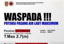 Air Laut di Perairan Kotabaru dan Muara Sungai Barito Besok Diprediksi Pasang