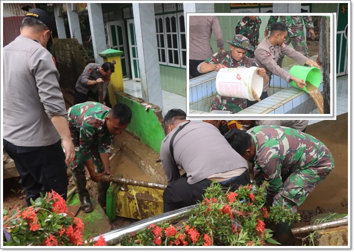 Gerak Cepat Pascabanjir! TNI–Polri Bahu-Membahu Pulihkan Fasilitas Umum di Tebing Tinggi Balangan