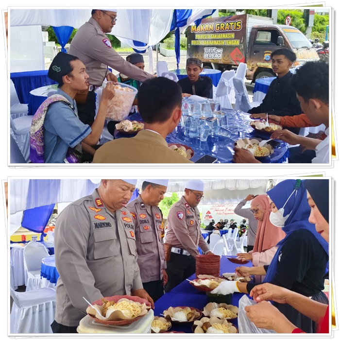 HADIR MELAYANI! Polresta Banjarmasin Bagikan Makanan Gratis untuk Jemaah 5 Rajab di Simpang Ulin