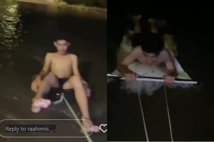 Nikmati Suasana, Remaja ini Berselancar di Tengah Banjir Rob di Kawasan Mantuil Banjarmasin