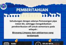 Air Leding di Birayang dan Limpasu Pagi ini Dimatikan Sementara