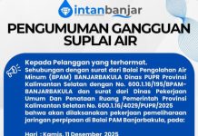 Besok Pagi Hingga Malam Air Leding di Banjarbaru dan Banjar Bakal Mati 12 Jam