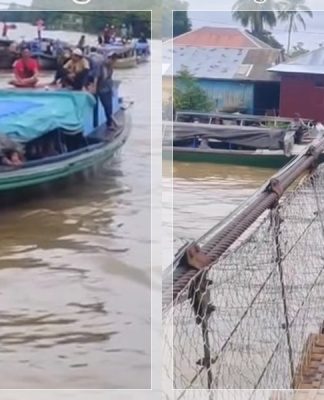 Gegara Air Pasang! Kapal Kelotok Tak Bisa Lewat Jembatan Gantung Sungai Batang Ilir, Jamaah 5 Rajab Tertahan