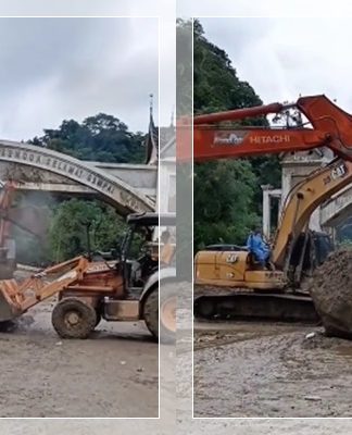 Empat Alat Berat “Keroyok” Batu Raksasa di Jembatan Kembar Padang, Tak Bergerak, Warga Usul Dijadikan Monumen!