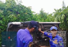 Mobil Minibus Terbalik di Jorong, Petugas Damkar Berjibaku Evakuasi